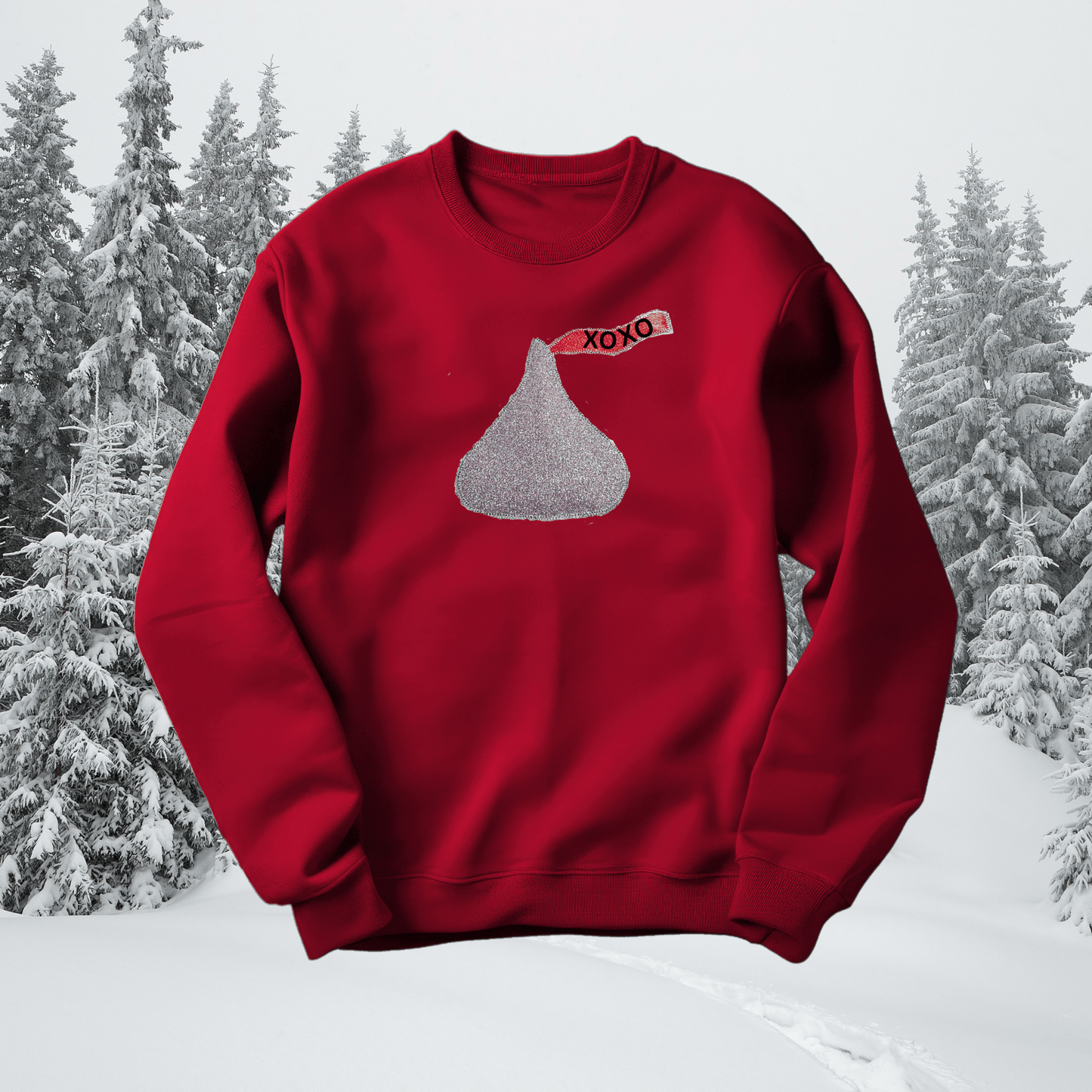 Hershey Kiss with Glitter Applique Sweatshirt - Pine Needle Embroidery