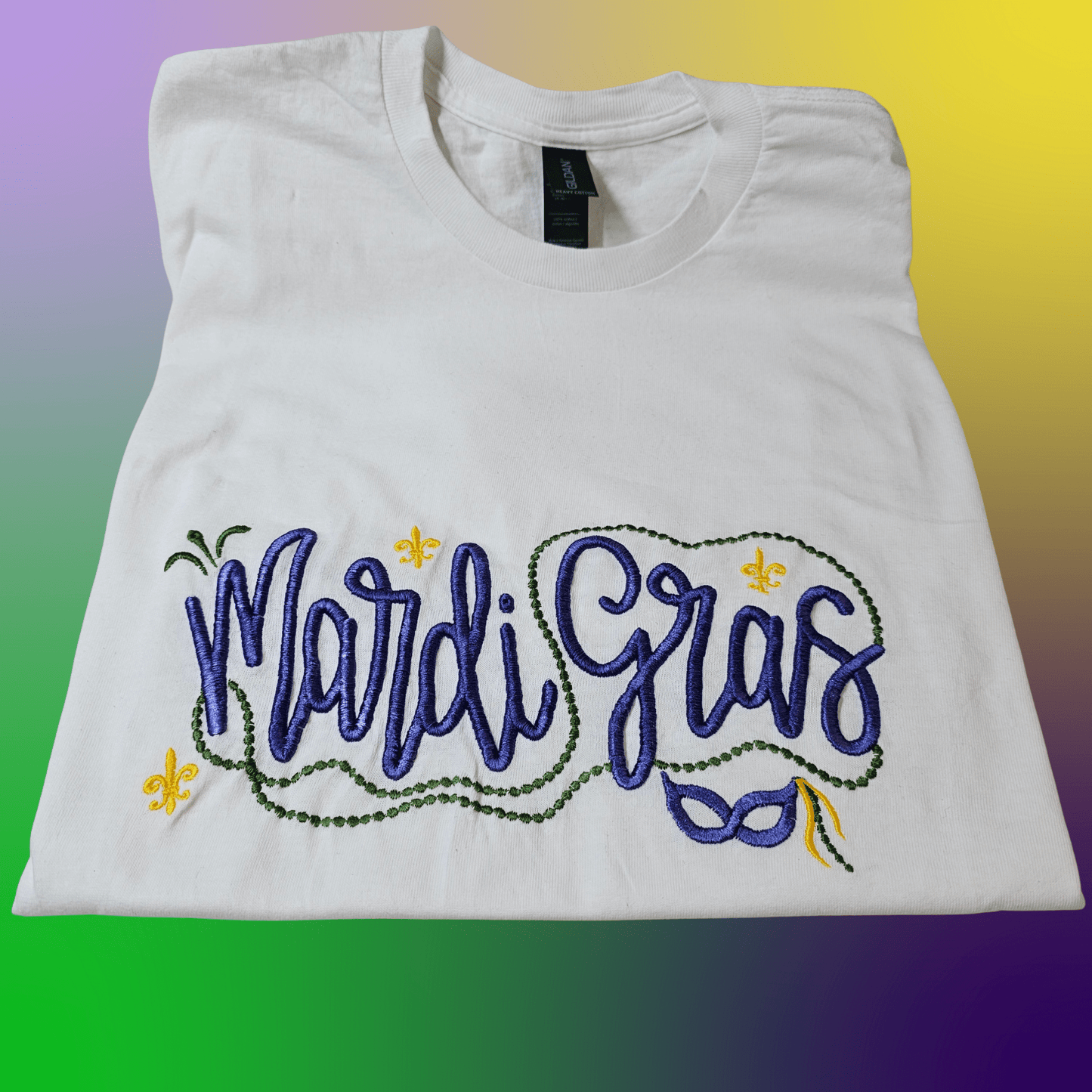 Mardi Gras t-shirt with Puff Embroidery - Pine Needle Embroidery