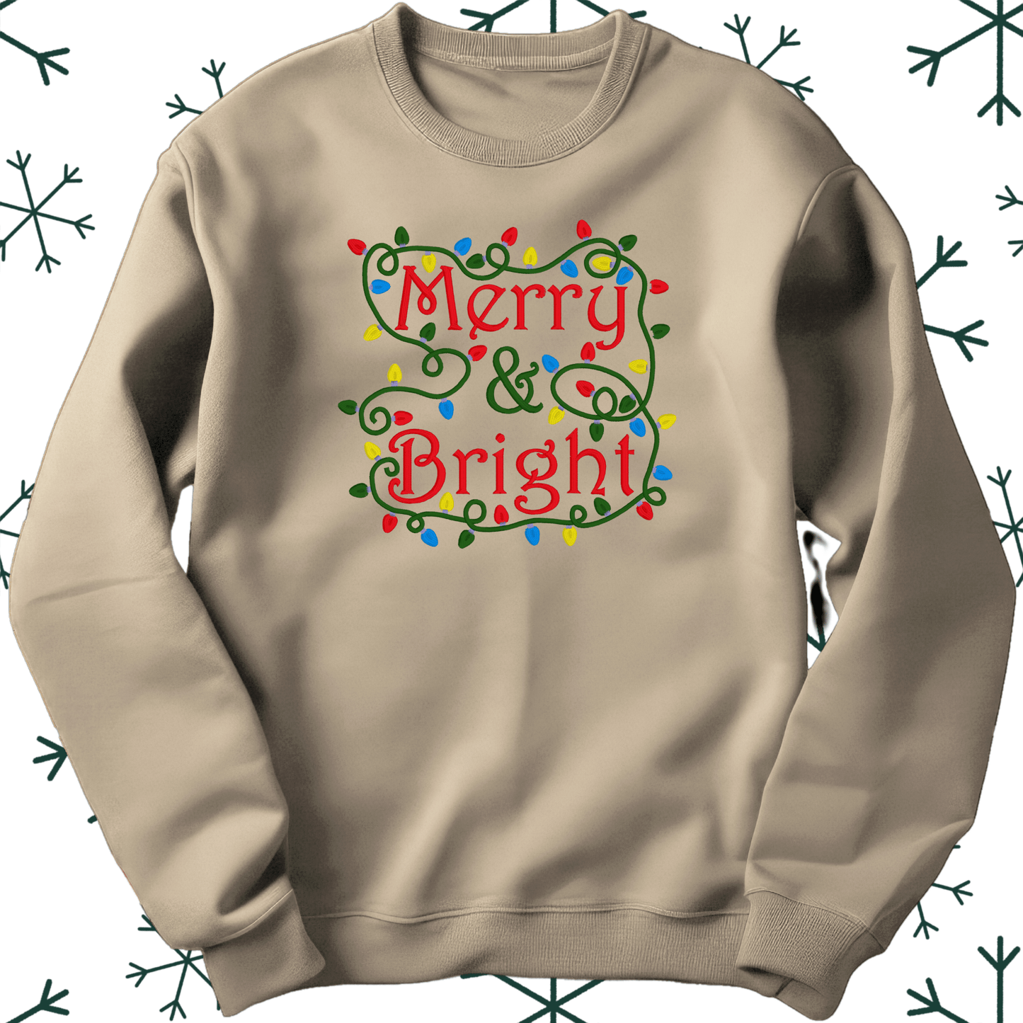 Merry and Bright Christmas sweatshirt - Pine Needle Embroidery