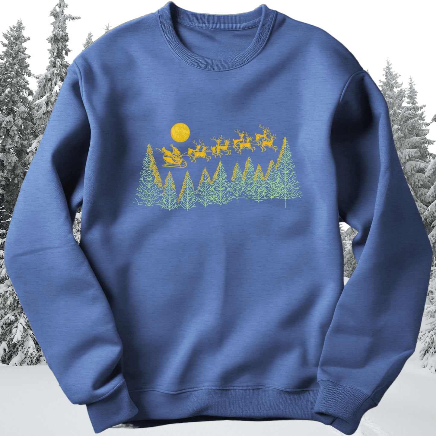 Santa Under a Moonlit Sky sweatshirt - Pine Needle Embroidery