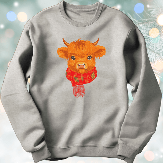 Cute Winter Highland Cow with scarf - Pine Needle Embroidery