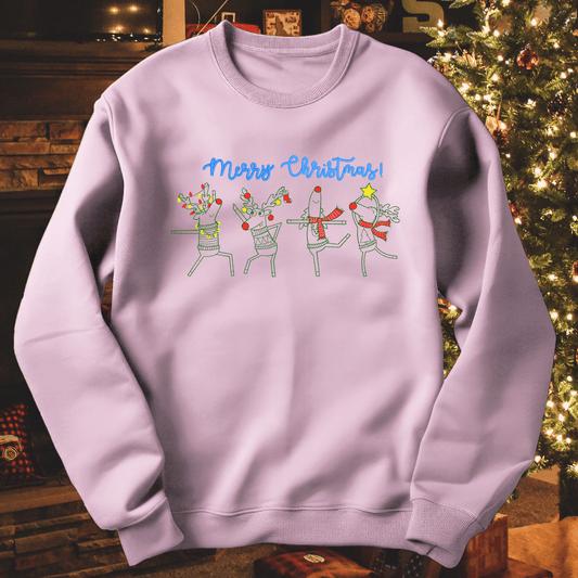 Dancing Reindeer Merry Christmas sweatshirt - Pine Needle Embroidery