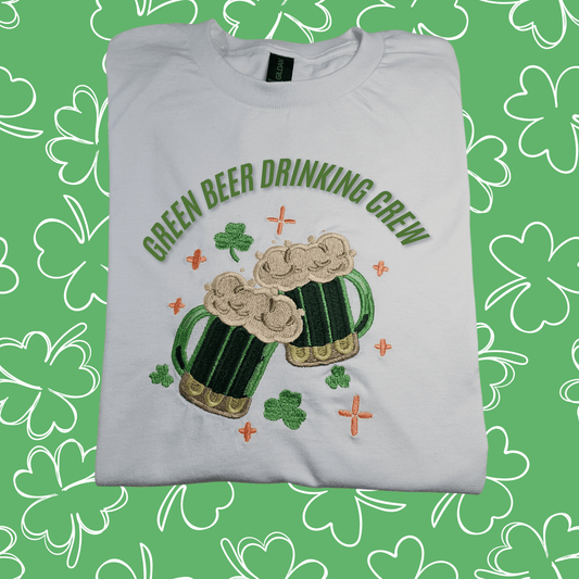 Green Irish Beer Drinking Crew t-shirt - Pine Needle Embroidery