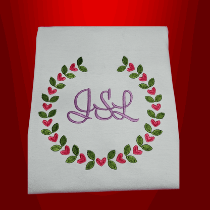 Laurel Heart Wreath t-shirt with Monogram t-shirt - Pine Needle Embroidery