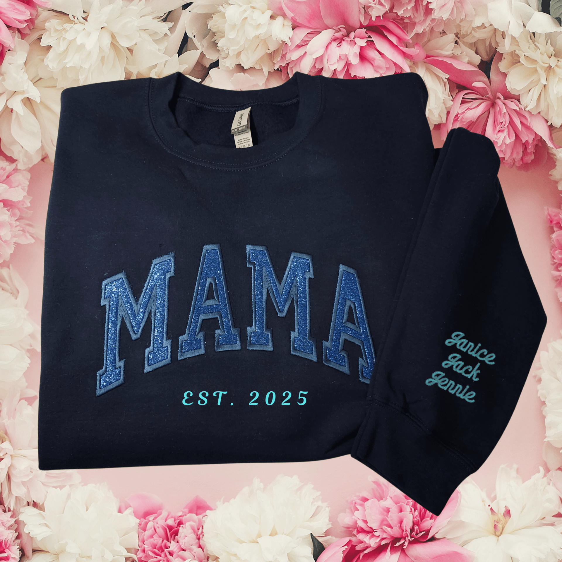 nice mamaです Custom Glitter Applique Sweatshirt with Name Personalization