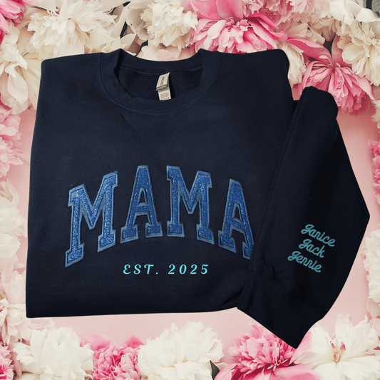 MAMA Glitter Applique Sweatshirt - Pine Needle Embroidery