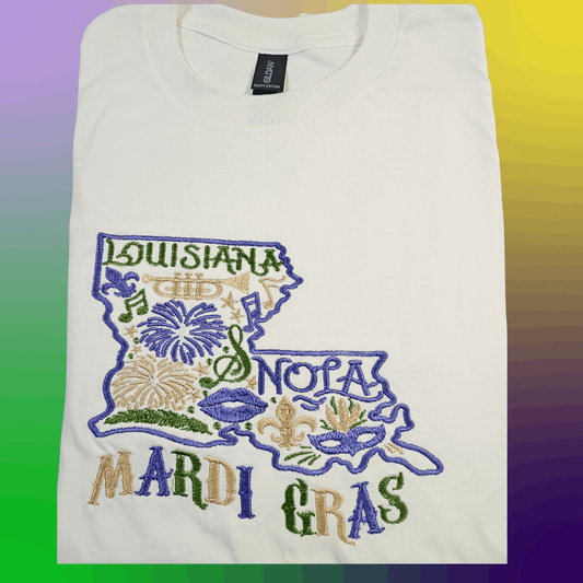 Mardi Gras Louisiana State t-shirt - Pine Needle Embroidery
