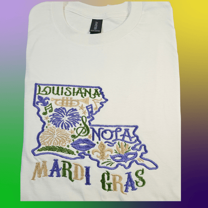 Mardi Gras Louisiana State t-shirt - Pine Needle Embroidery