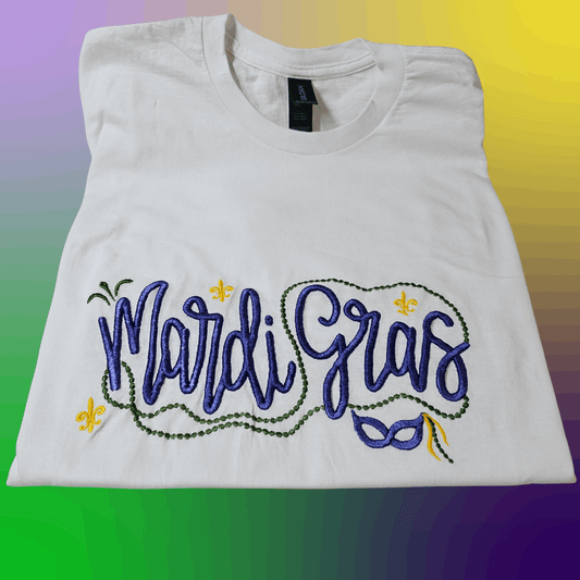 Mardi Gras t-shirt with Puff Embroidery - Pine Needle Embroidery