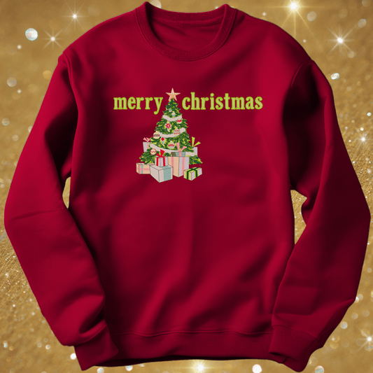 Merry Christmas w/Christmas Tree design sweatshirt - Pine Needle Embroidery