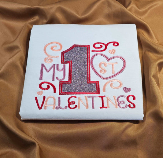 My 1st Valentines t-shirt with Glitter Applique t-shirt - Pine Needle Embroidery