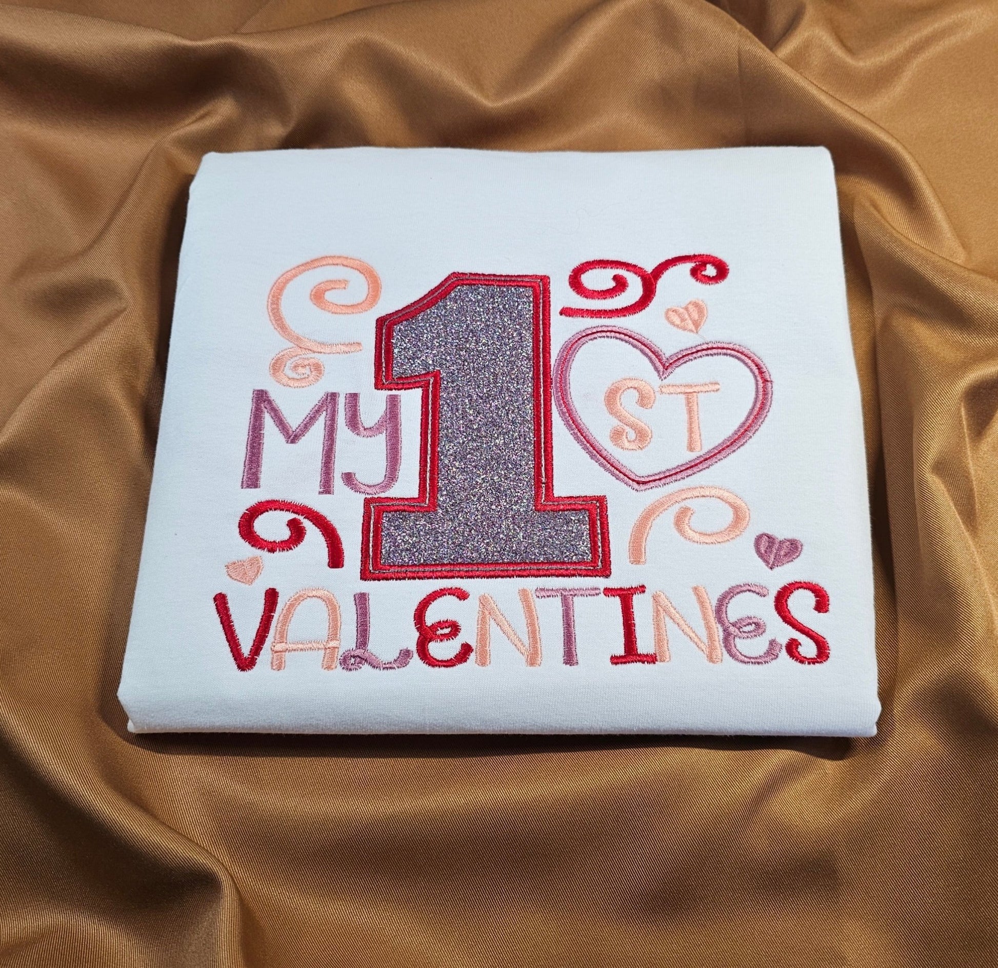My 1st Valentines t-shirt with Glitter Applique t-shirt - Pine Needle Embroidery