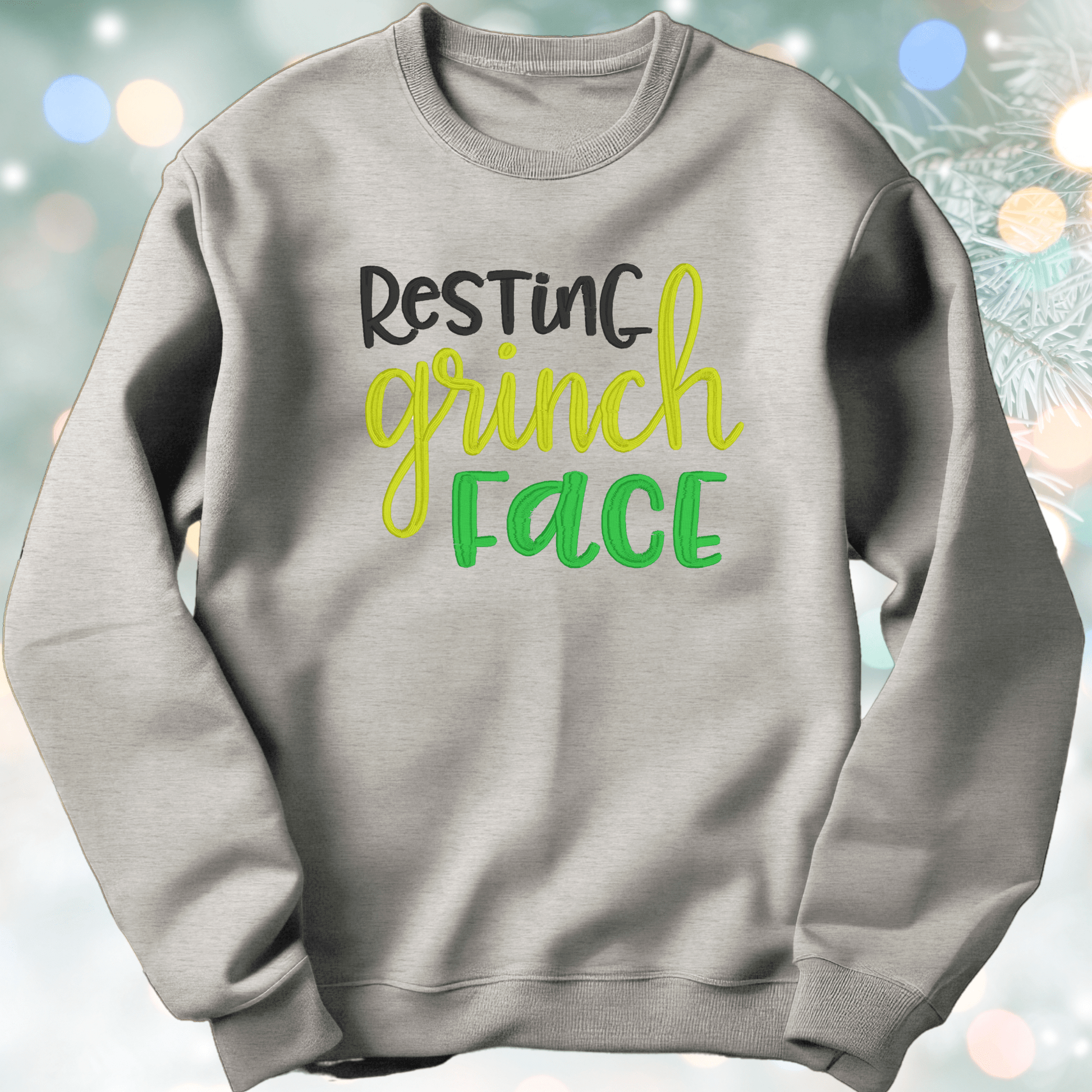 Resting Grinch Face sweatshirt - Pine Needle Embroidery