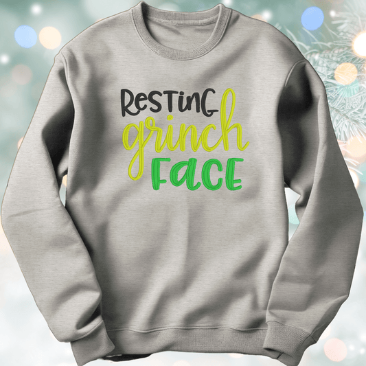 Resting Grinch Face sweatshirt - Pine Needle Embroidery